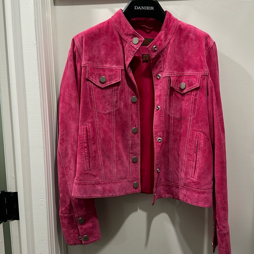 Hot pink suede jean jacket style